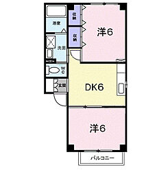 ニューモドム松ケ丘2番館 2階2DKの間取り