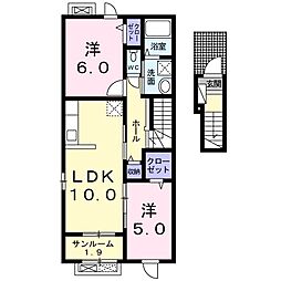 シーサイド　Ｉ．Ｏ 2階2LDKの間取り