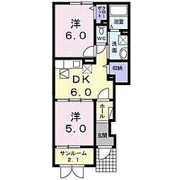 ウインベル大山I 1階2DKの間取り