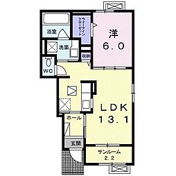 オールズII　Ａ 1階1LDKの間取り