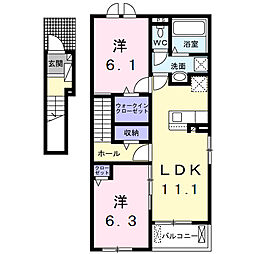 パディーエステート中ノ原　Ａ 2階2LDKの間取り