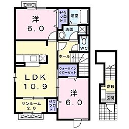 ヒルズ　キザキ　Ａ 2階2LDKの間取り