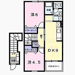 シャンス2棟 2DKの間取図画像