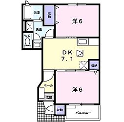 セポージャ徳永I番館 1階2DKの間取り