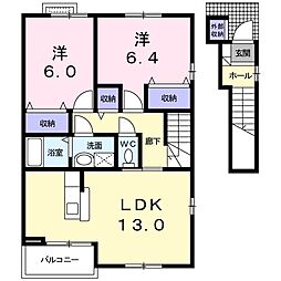 グラシュー　ヒル　Ｂ 2階2LDKの間取り