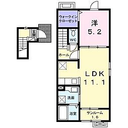 サンテェラスII　Ａ 2階1LDKの間取り
