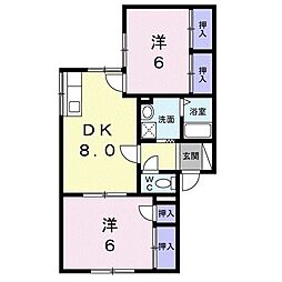 フローレンス森 1階2DKの間取り