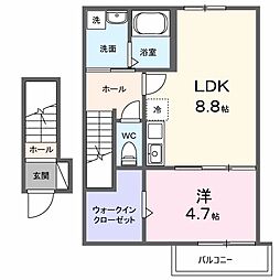 ＢＡハイツ 201 2階1LDKの間取り