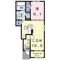 シャトー　ソレイユ　II　Ｂ 1階1LDKの間取り
