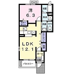 グリーンフィールドＤ 1階1LDKの間取り