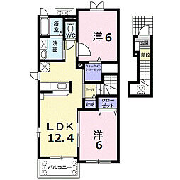 フォレストヒルＢ 2階2LDKの間取り