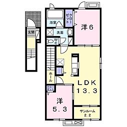 シャンティＢ 2階2LDKの間取り