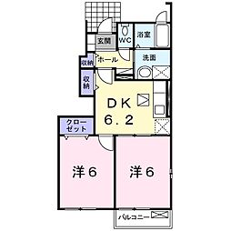 グリーン　ヒル　Ａ 1階2DKの間取り