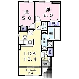 fortuna道明寺B 2LDKの間取図画像