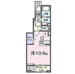 アドラブールＤ 1階ワンルームの間取り