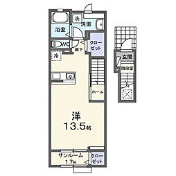 アドラブールＤ 2階ワンルームの間取り