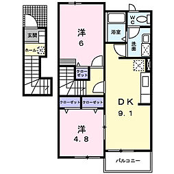 ヴィラ・ユニゾンＣ 2階2DKの間取り