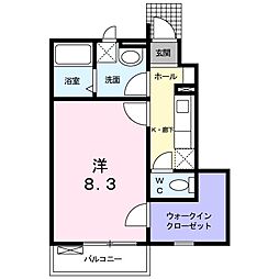 トゥレパーシモン 1Kの間取図画像