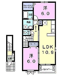 グランフィル3 2階2LDKの間取り
