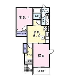 カロンＣ 1階2DKの間取り