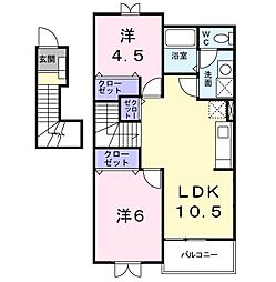 スクエアメゾンＩＴＯ 2階2LDKの間取り