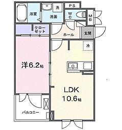 フルール彦根 2階1LDKの間取り