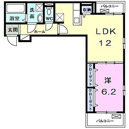 フルール彦根 3階1LDKの間取り
