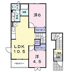 メゾンコニファーI 2階2LDKの間取り