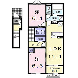 クーロンヌII 2階2LDKの間取り