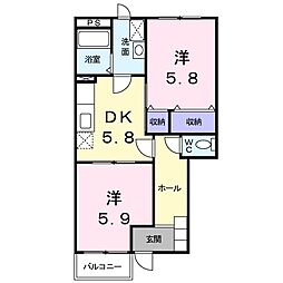 ボヌールホクテツ2棟 1LDKの間取図画像