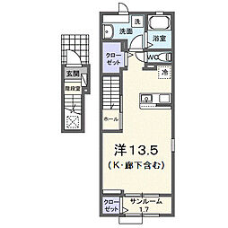 Ｋ’ｓスマルトＢ 2階ワンルームの間取り