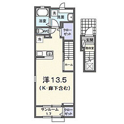 Ｋ’ｓスマルトＢ 2階ワンルームの間取り
