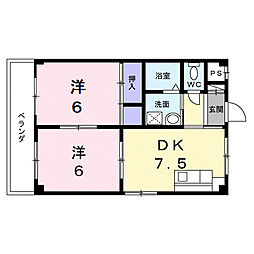 レジデンス家久 2階2DKの間取り