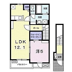 リバーヒルズＡ 2階1LDKの間取り