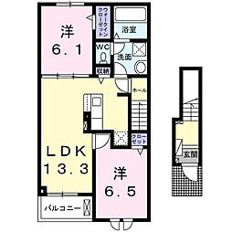 モンテ・フィオーレＢ 2階2LDKの間取り