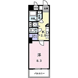 カルムアビタシオン 1Kの間取図画像
