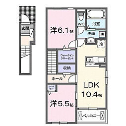 クロシェット 2LDKの間取図画像