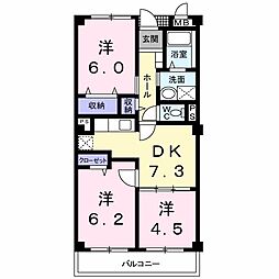 ニューポート磯原 2階3DKの間取り