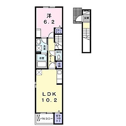 シャルマン吹上II 2階1LDKの間取り