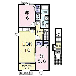 グランドソレーユII 2階2LDKの間取り