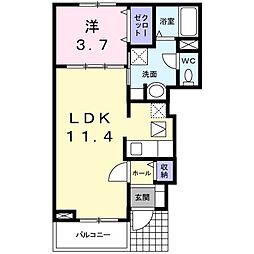 メリディオ葛原A 1LDKの間取図画像