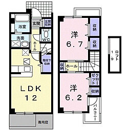 ソル・レヴェンテ 1階2LDKの間取り