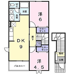 ロワール 2階2DKの間取り
