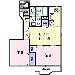 グランツハウスＡ 1階2LDKの間取り