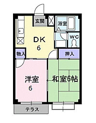 アーバンハイツI 2階2DKの間取り