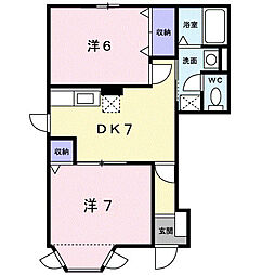 ディアコート北原　Ａ棟 1階2DKの間取り