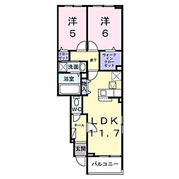アクア　Ａ 1階2LDKの間取り