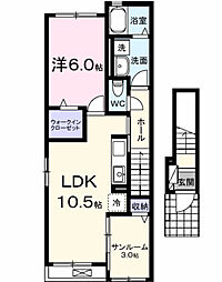 クレール 2階1LDKの間取り
