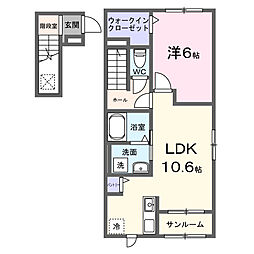 ダンケリーナ 201 2階1LDKの間取り