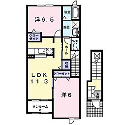ヘキサー　いしぜ 2階2LDKの間取り